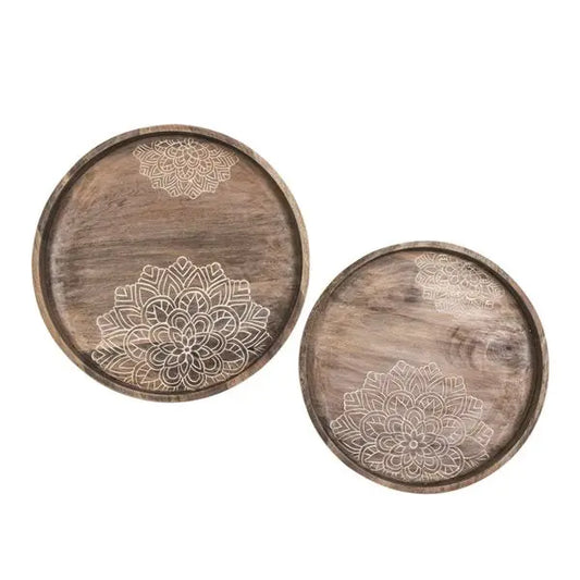 Mandala Mango Wood Round Tray By Room