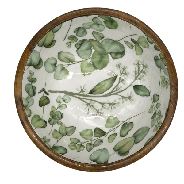 Green Leaves Mango Wood Bowl