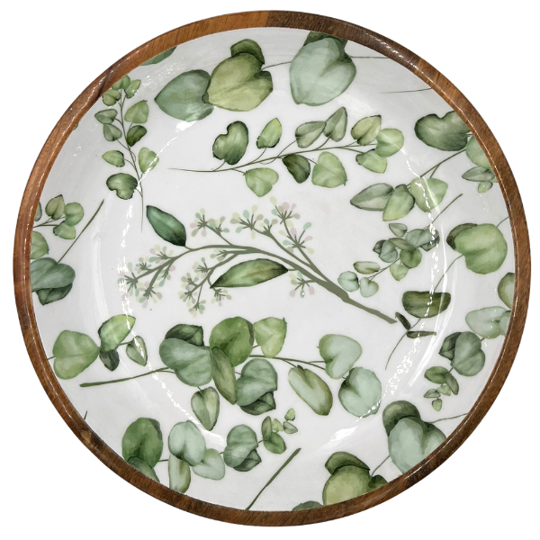 Green Leaves Mango Wood Bowl