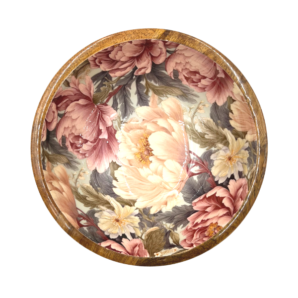 Peonies Dusty Rose Mango wood bowl