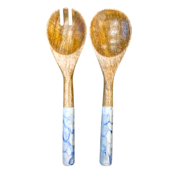 Blue White Pearl Mango Wood Bowls
