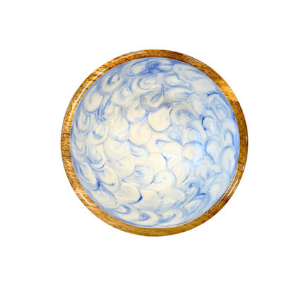 Blue White Pearl Mango Wood Bowls