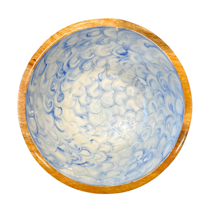 Blue White Pearl Mango Wood Bowls