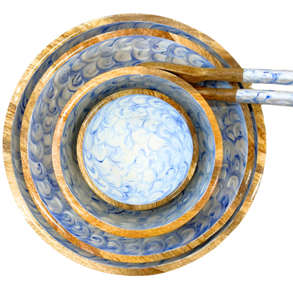 Blue White Pearl Mango Wood Bowls