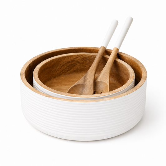 Straight Edge Flat Bowl with white ribbed lines [set of 2]