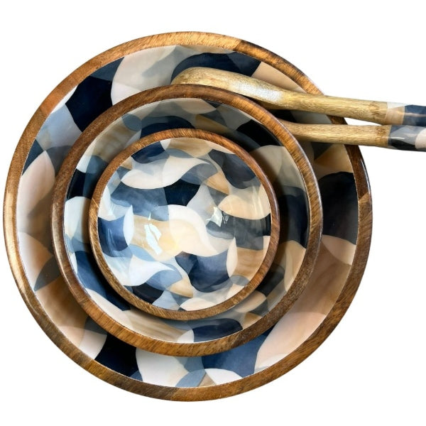 Abstract Blue Mango Wood Bowls