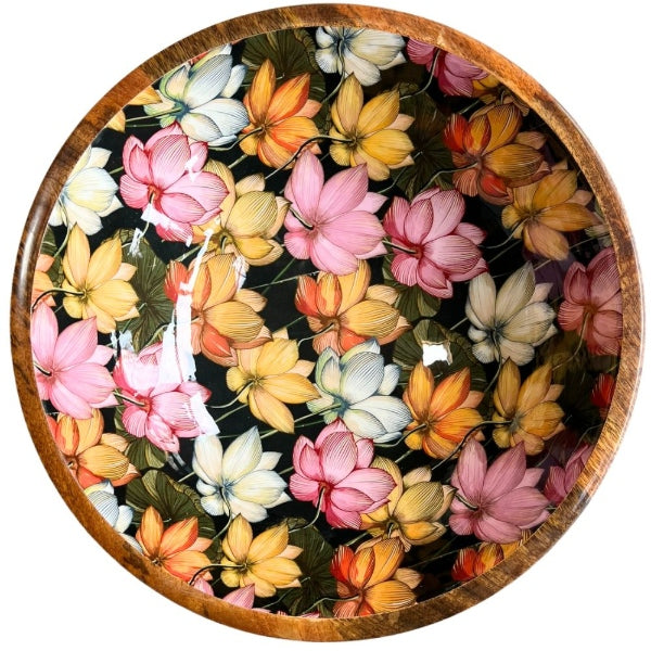 Black | Flowers Mango Wood Bowls