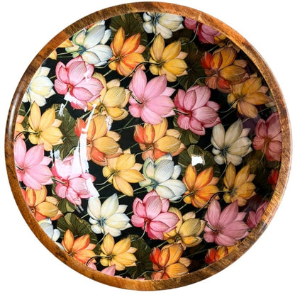 Black | Flowers Mango Wood Bowls